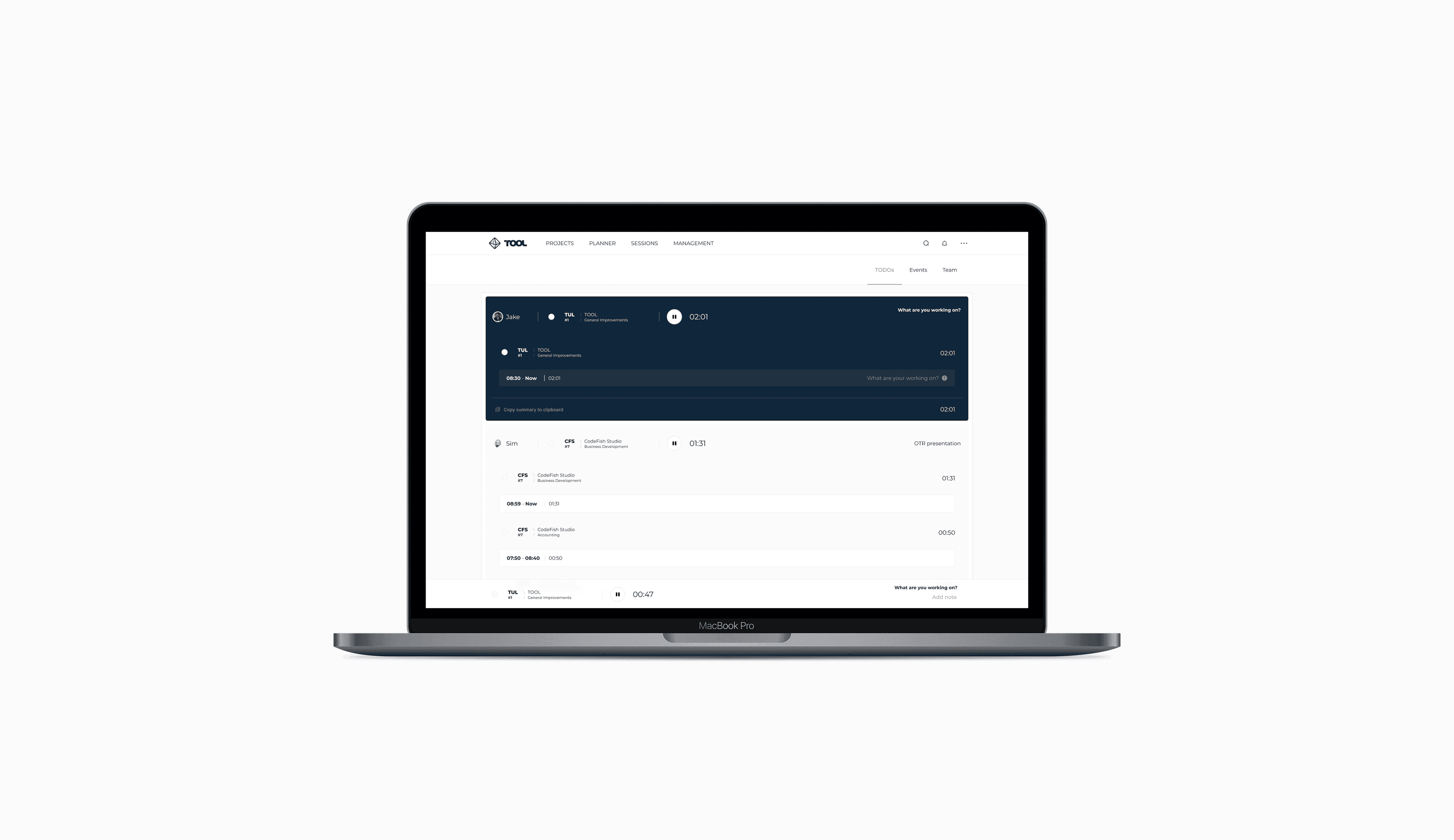 Laptop displaying a project management dashboard with a dark summary panel and task list