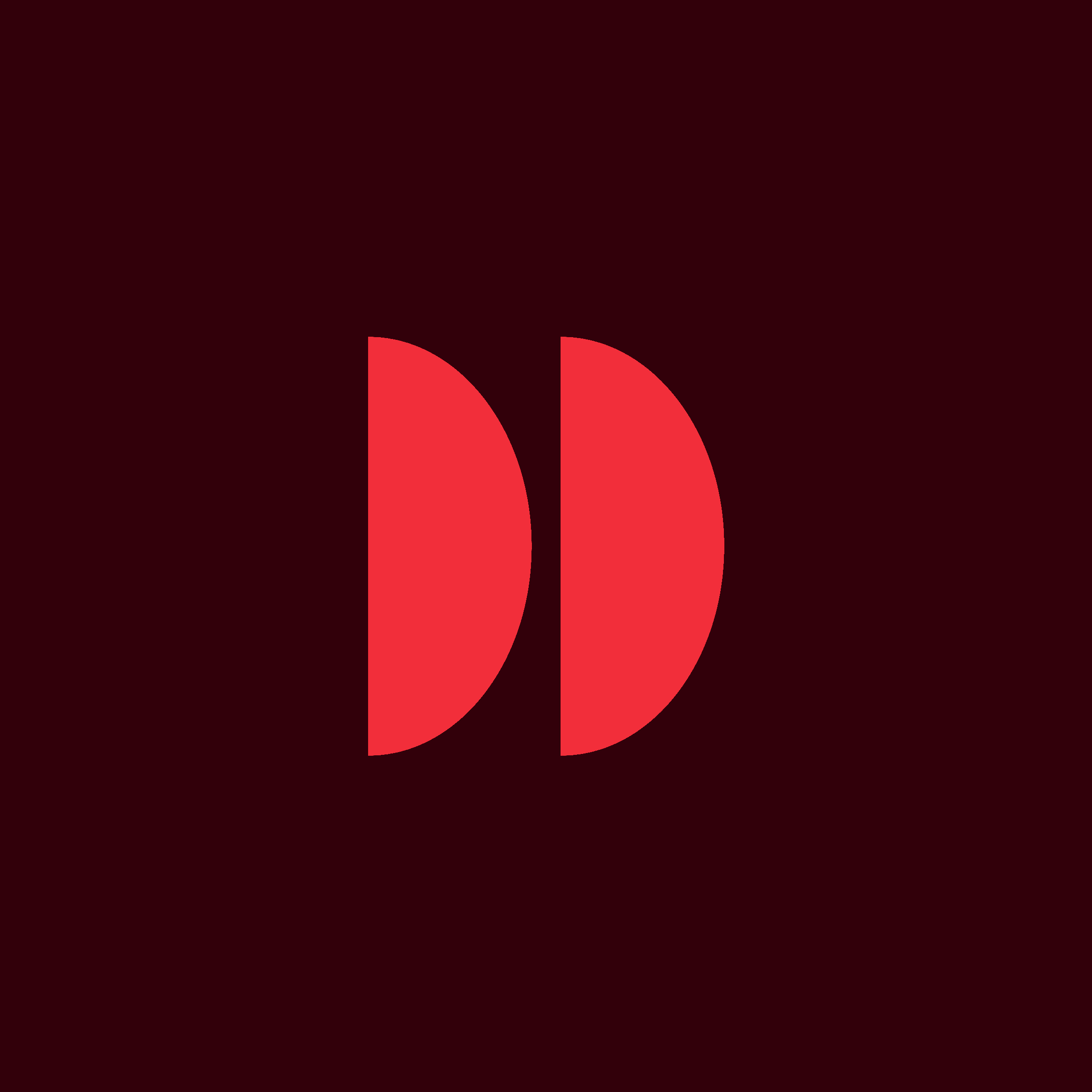CodeFish Studio Amplify twin half-disc glyph in red on a dark maroon background