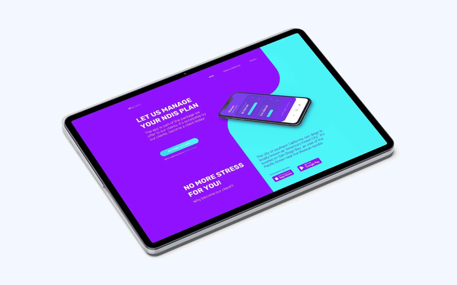 Tablet and phone mockup of an NDIS plan management website headed Let us manage your NDIS plan
