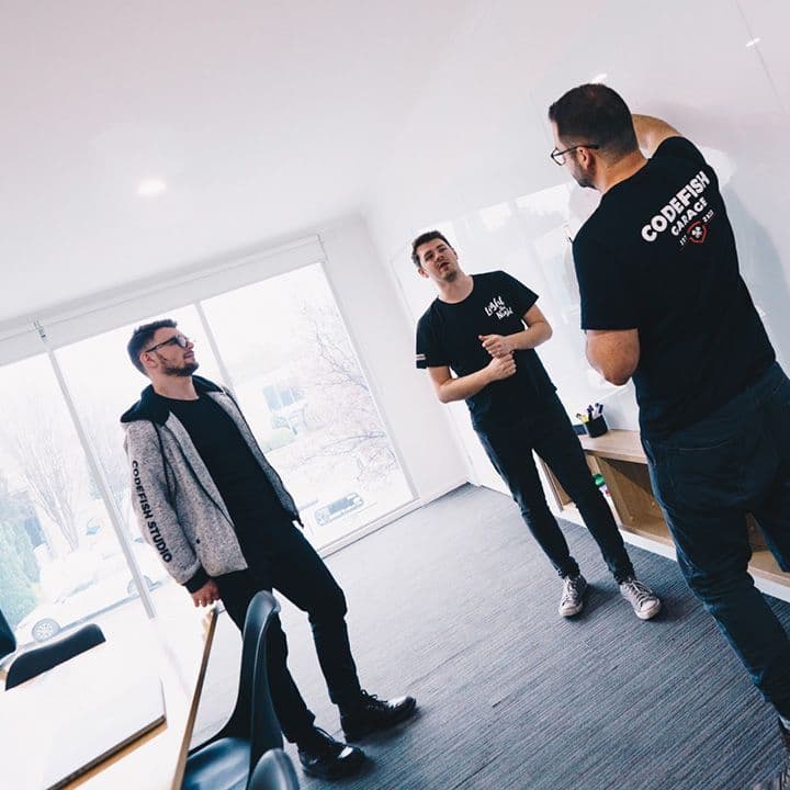 CodeFish Studio team members in a workshop